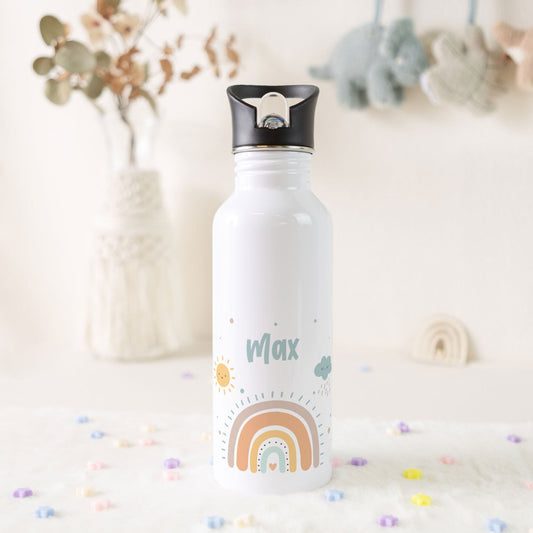 Bedruckte Trinkflasche aus Edelstahl - Regenbogen Pastell