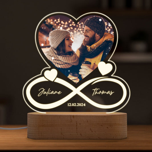 Beleuchtetes LED Acrylglas mit Foto, Namen & Datum - Unendlichkeit