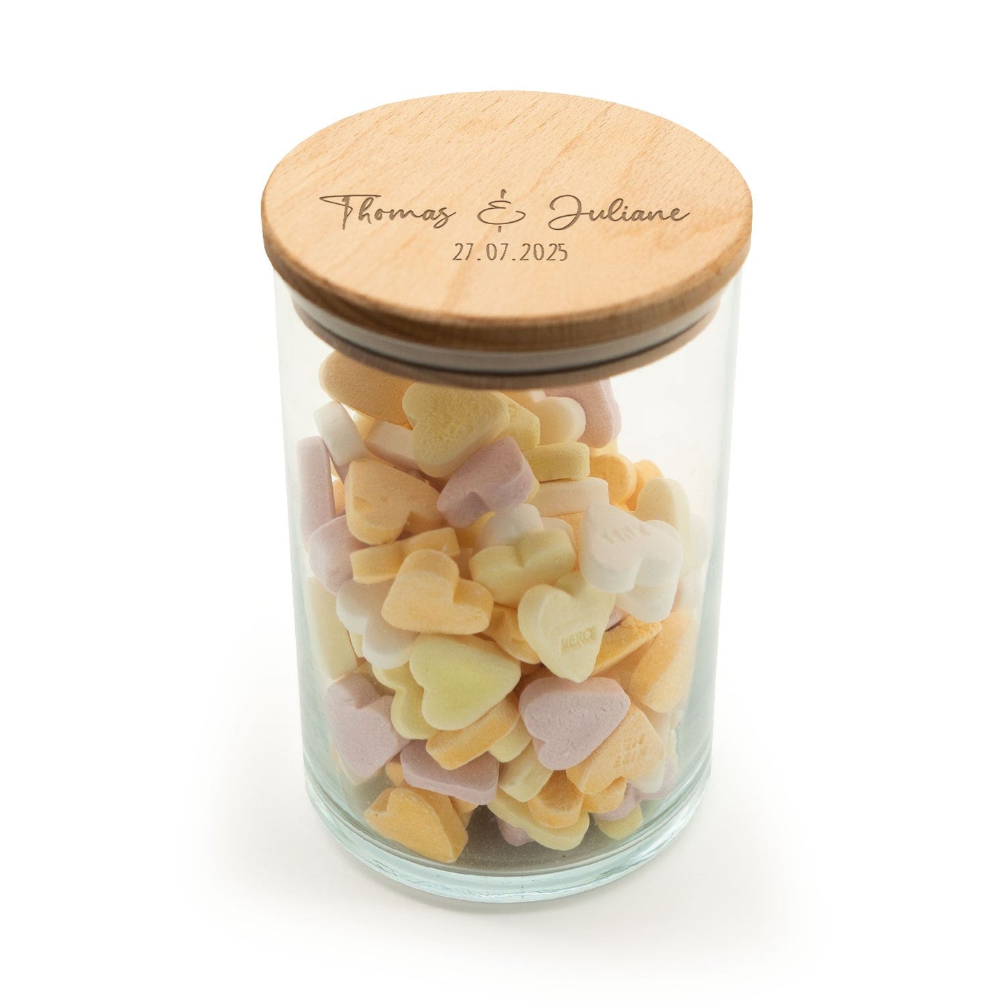 Graviertes Vorratsglas mit Holzdeckel - Namen