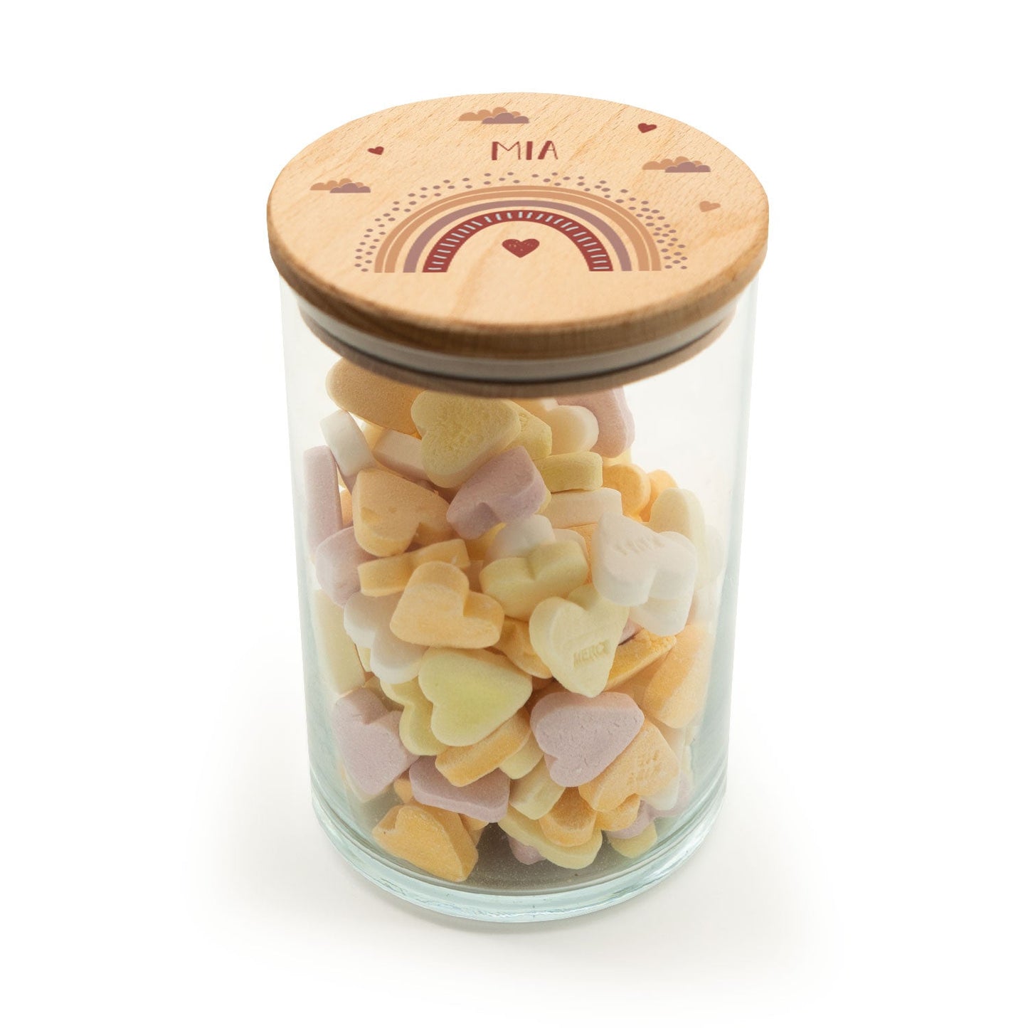 Bedrucktes Vorratsglas mit Holzdeckel - Regenbogen