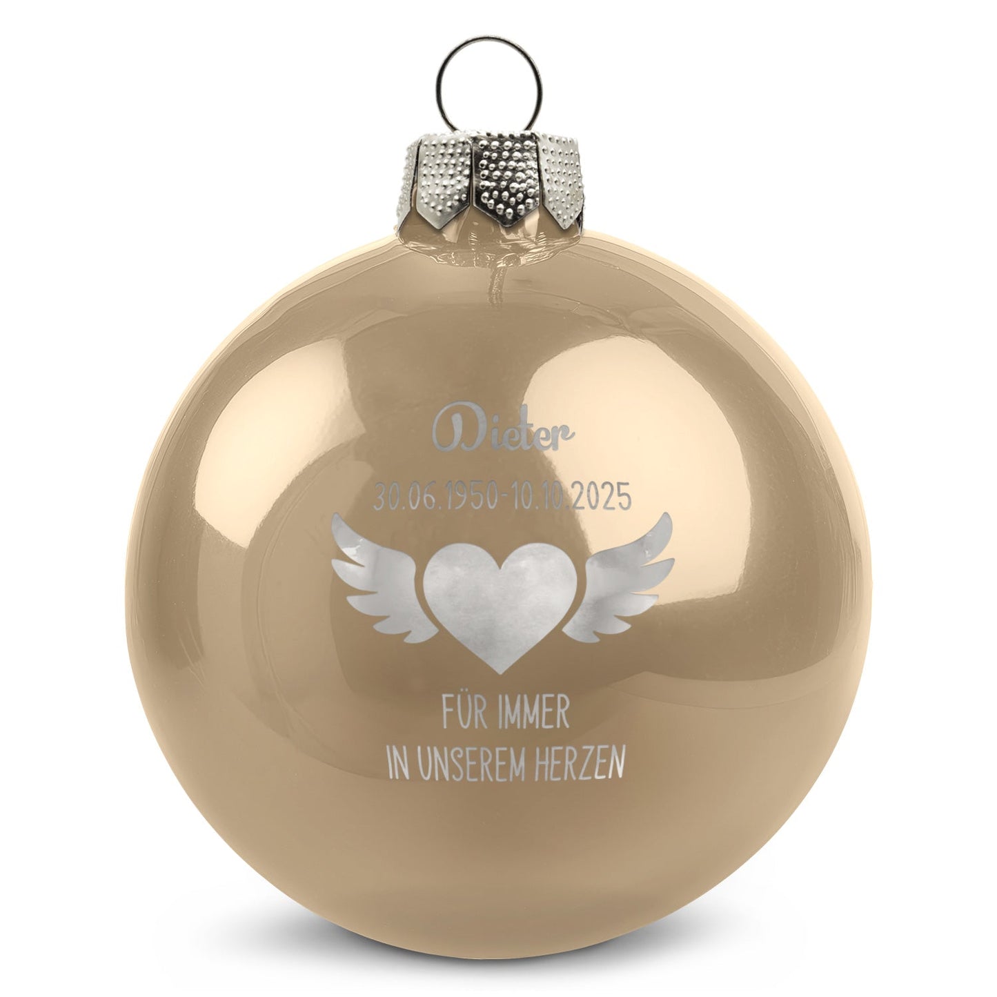 Gravierte Weihnachtskugel - Flügelherz