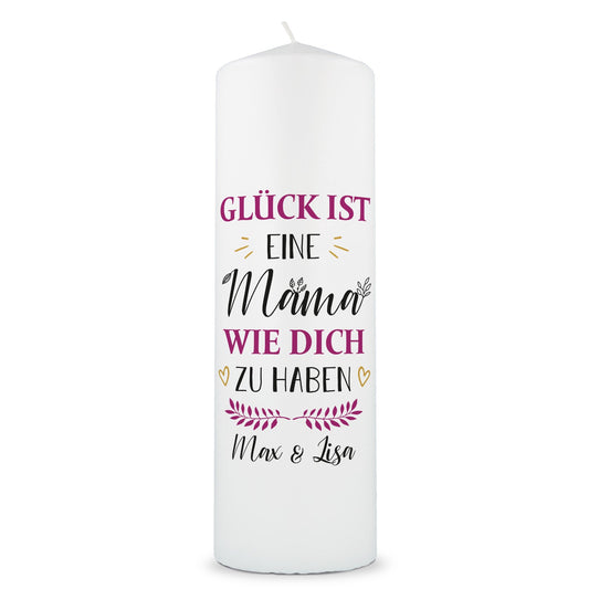 Große Kerze "Glück ist eine Mama" mit Namen - Geschenk für Mama zum Muttertag