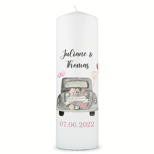 Große Kerze "Just Married" - Hochzeitskerze mit Namen, Datum & Wunschtext