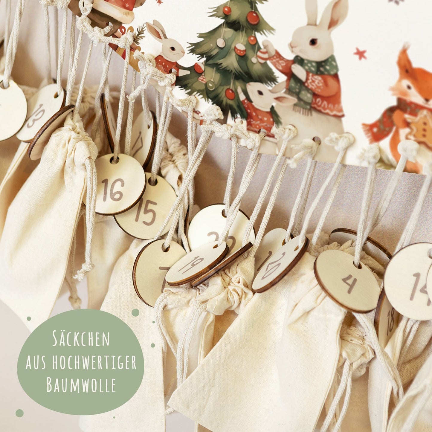 Personalisierter Adventskalender aus Holz mit Druckmotiv & Namen - Pullovertiere