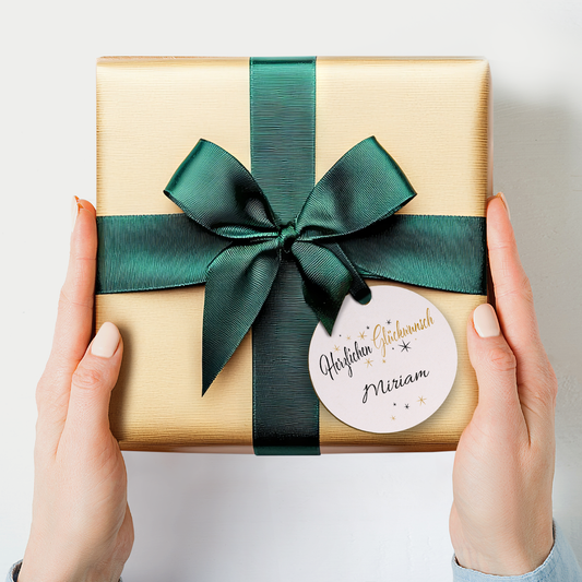 Geschenkanhänger aus Holz - Herzlichen Glückwunsch - Personalisiert mit Namen