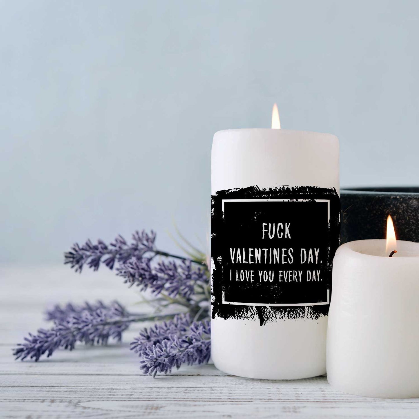 Kleine Kerze mit Spruch "Fuck Valentines Day"