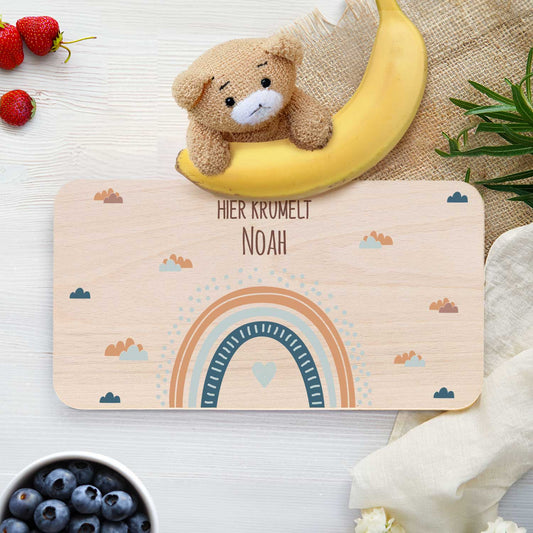 Frühstücksbrettchen mit Druckmotiv & Name - Regenbogen