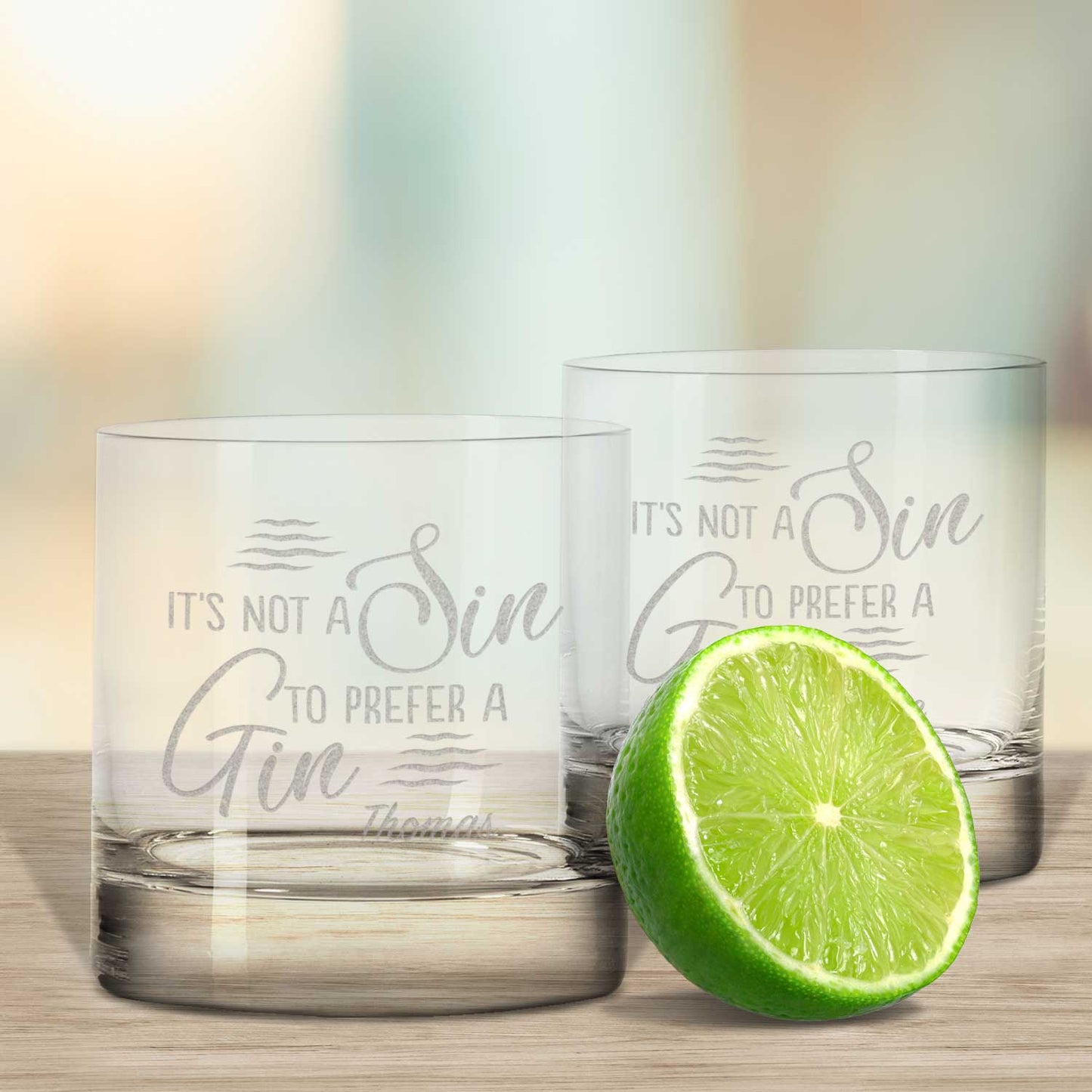 2er Set Montana GIN-Gläser "It´s Not a Sin to Prefer A Gin" mit Wunschnamen