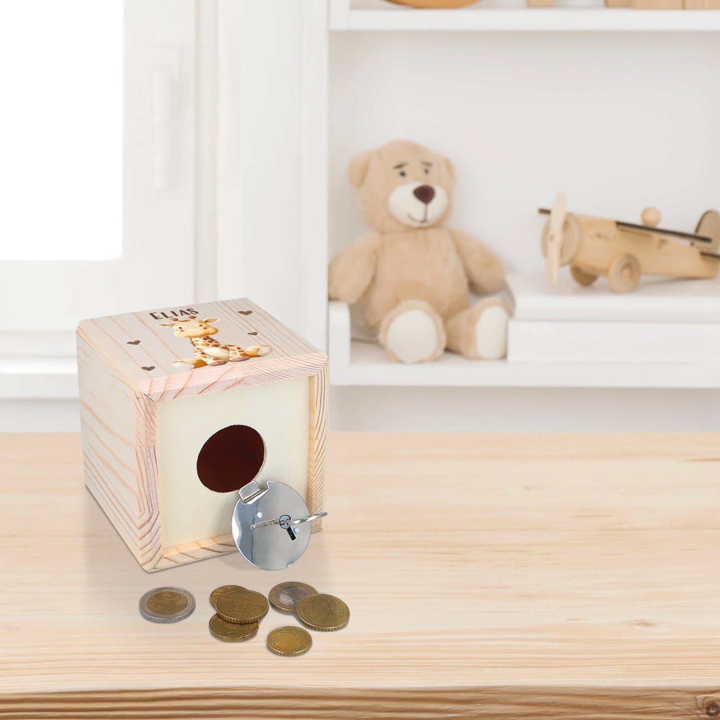 Spardose aus Holz - Tiere Kinder
