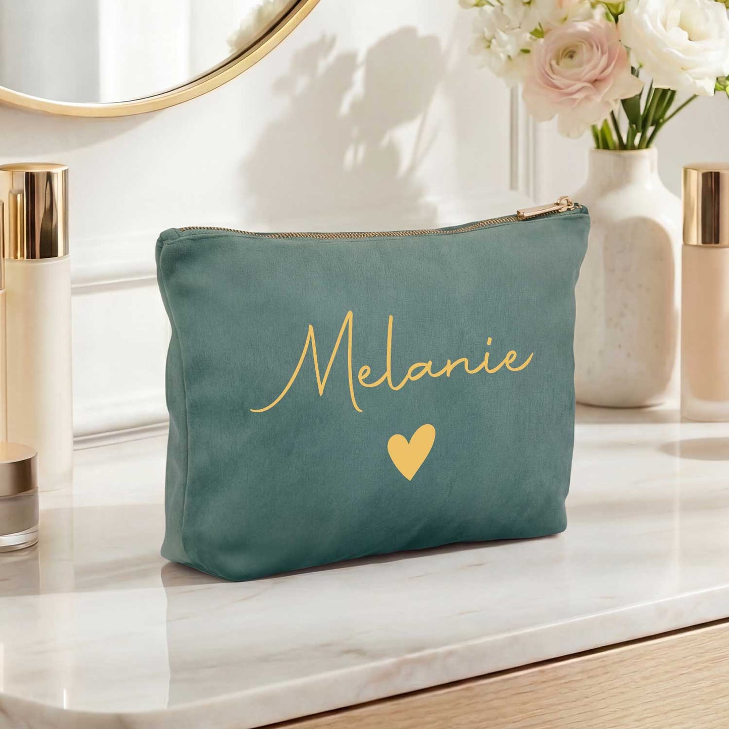 Personalisierte Samt Kosmetiktasche mit Name für Kosmetik & MakeUp