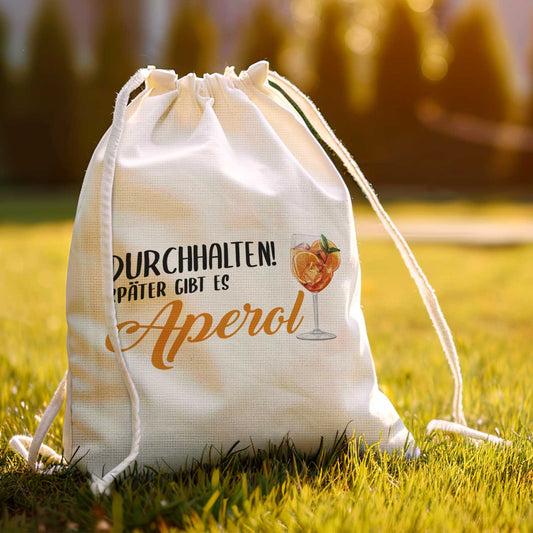 Bedruckter Turnbeutel im Durchhalten später gibt es Aperol Design