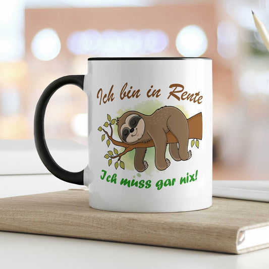 Bedruckte Tasse Faultier in Rente