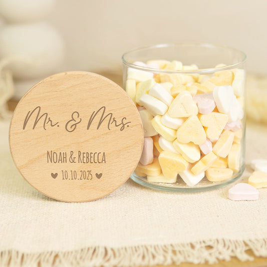 Graviertes Vorratsglas mit Holzdeckel - Mr & Mrs