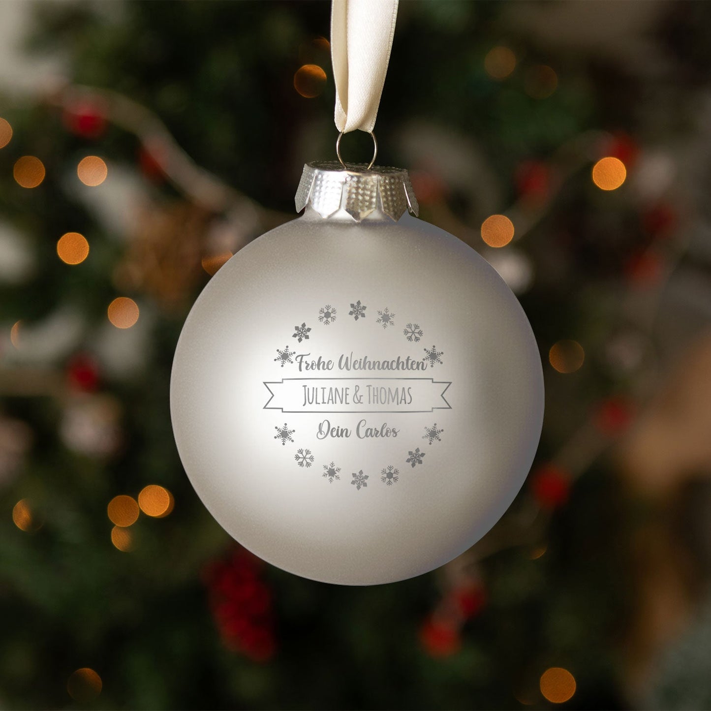 Gravierte Weihnachtskugel mit Wunschtext