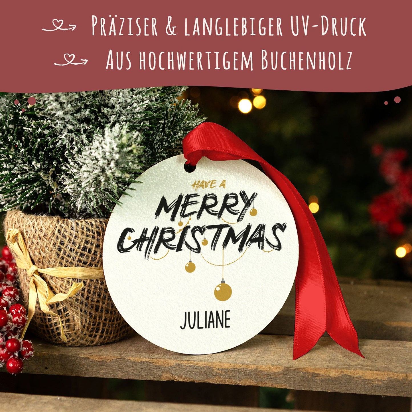 Christbaumschmuck aus Holz - Merry Christmas - Weihnachtsanhänger mit Namen