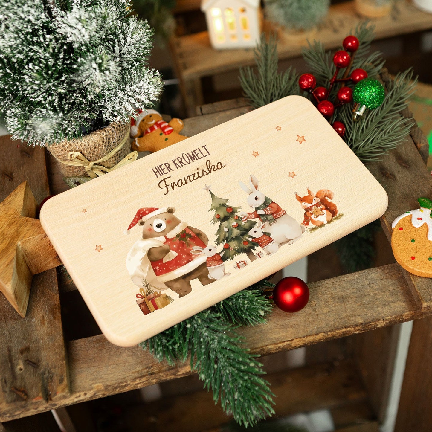 Frühstücksbrettchen zu Weihnachten - Pullovertiere - personalisiert mit Name