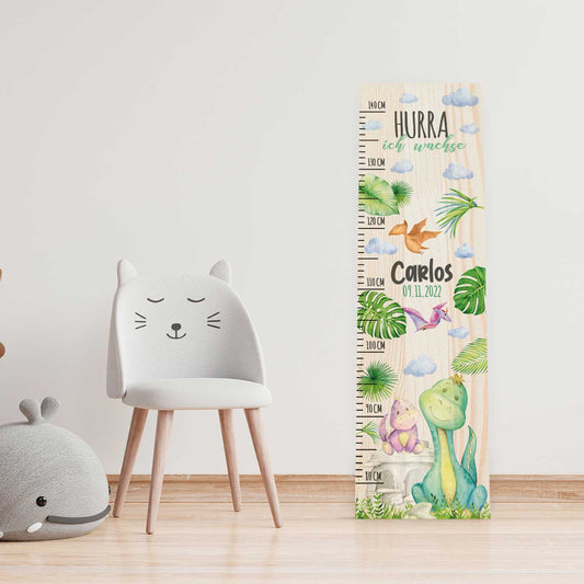 Messlatte mit Namen für Kinder im Dinosaurier Design