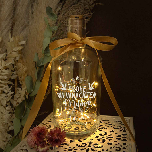 Flaschenlicht mit LED-Lichterkette im Frohe Weihnachten Mama Design - Personalisiert mit Namen