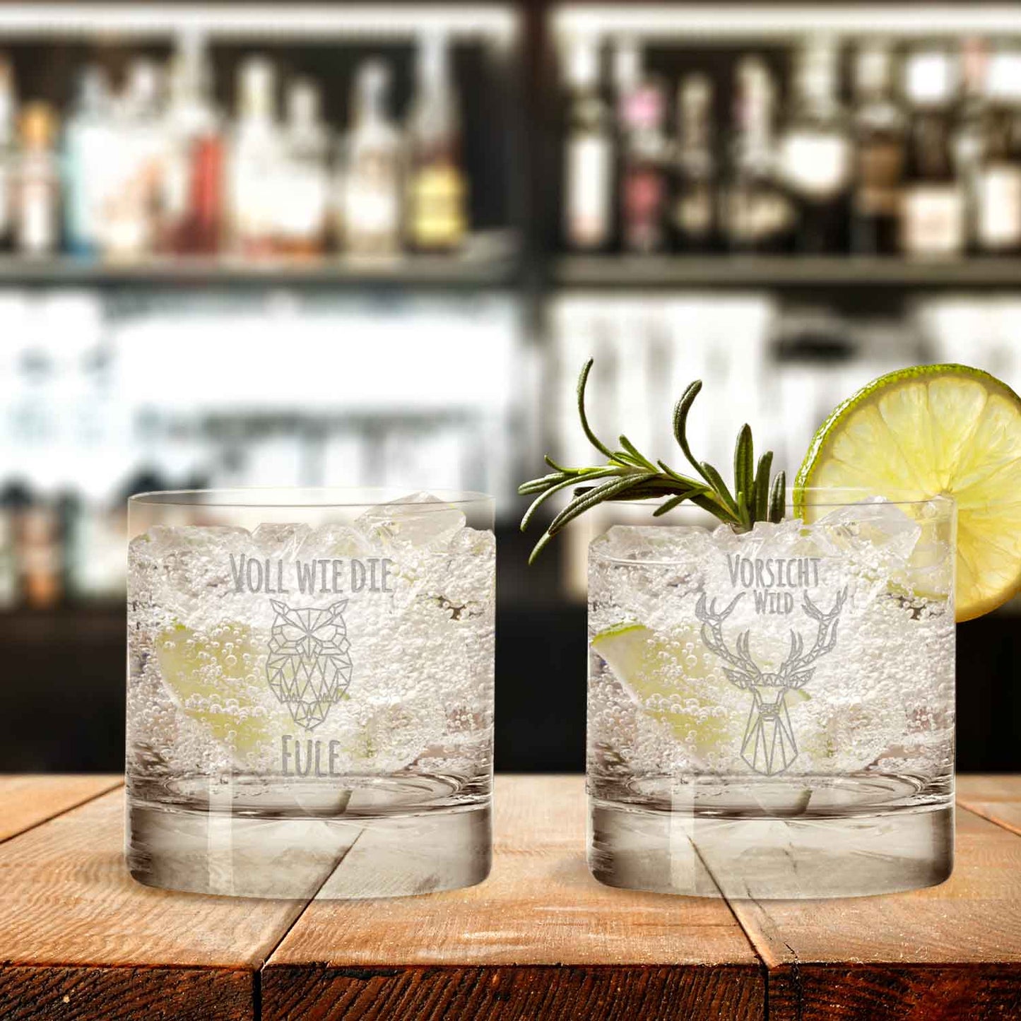 2er Set Montana GIN-Gläser "Voll wie die Eule + Vorsicht Wild!"