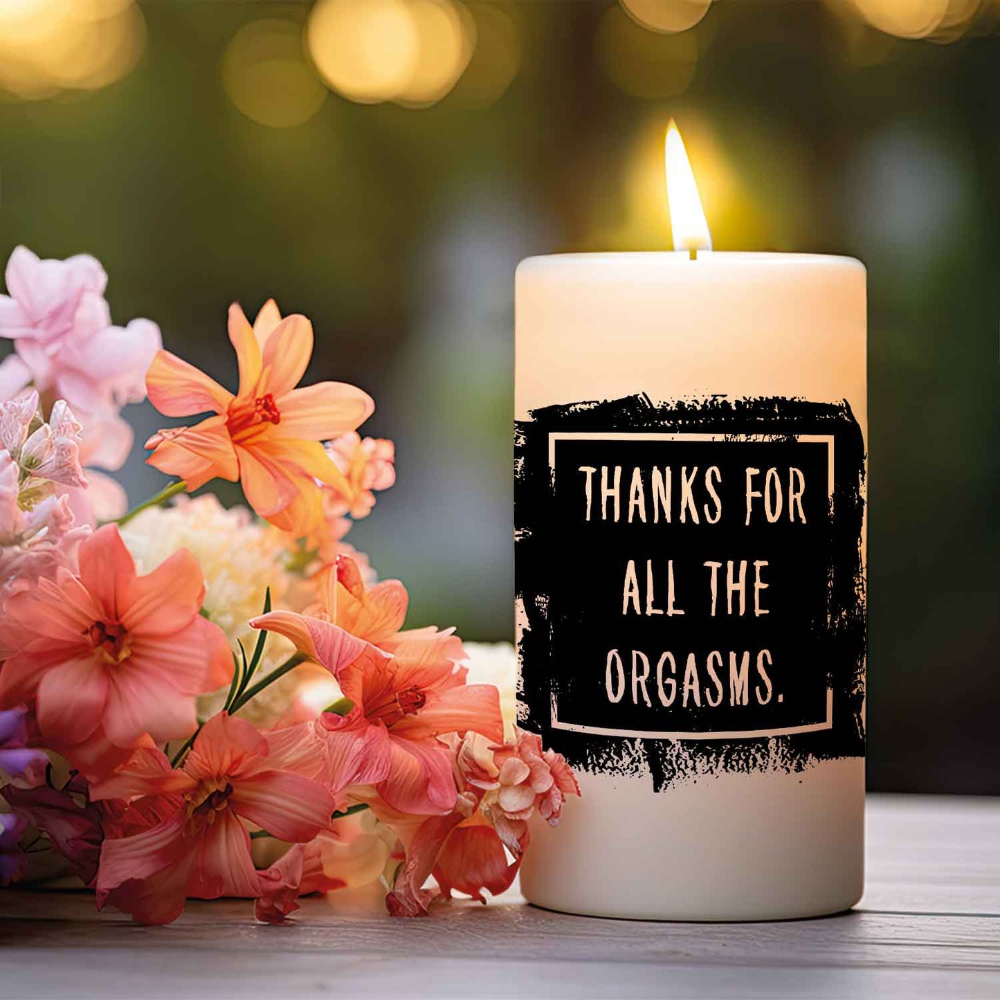 Kleine Kerze mit Spruch "Thanks for all the Orgasms"