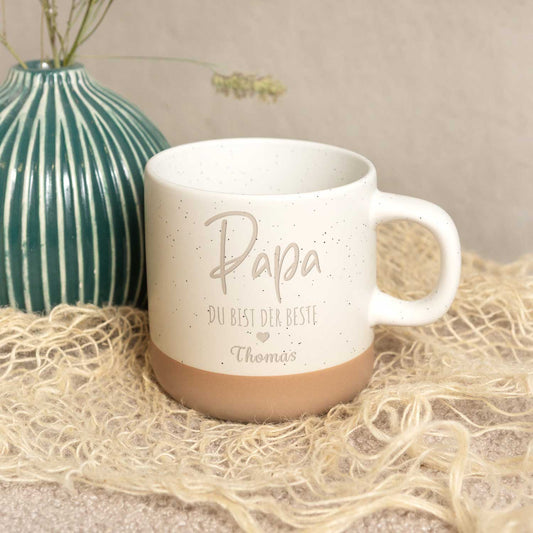 Gravierte Steingut Tasse - Papa du bist der Beste