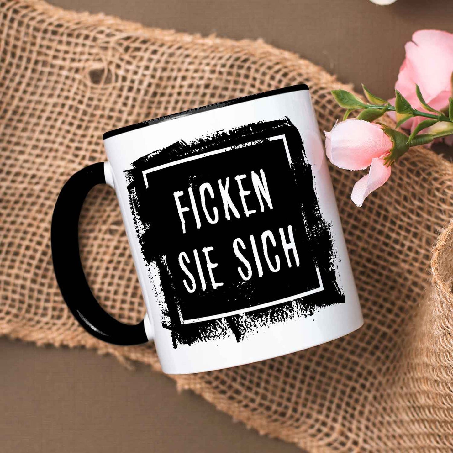 Bedruckte Tasse mit Spruch - "Ficken Sie sich"