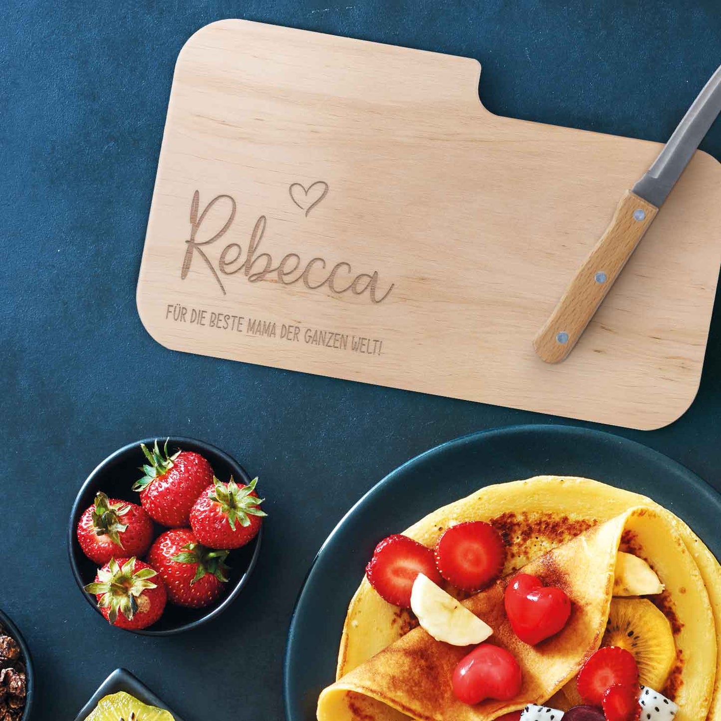 Frühstücksbrettchen mit Gravur - Inklusive Messer - Beste Mama mit Name