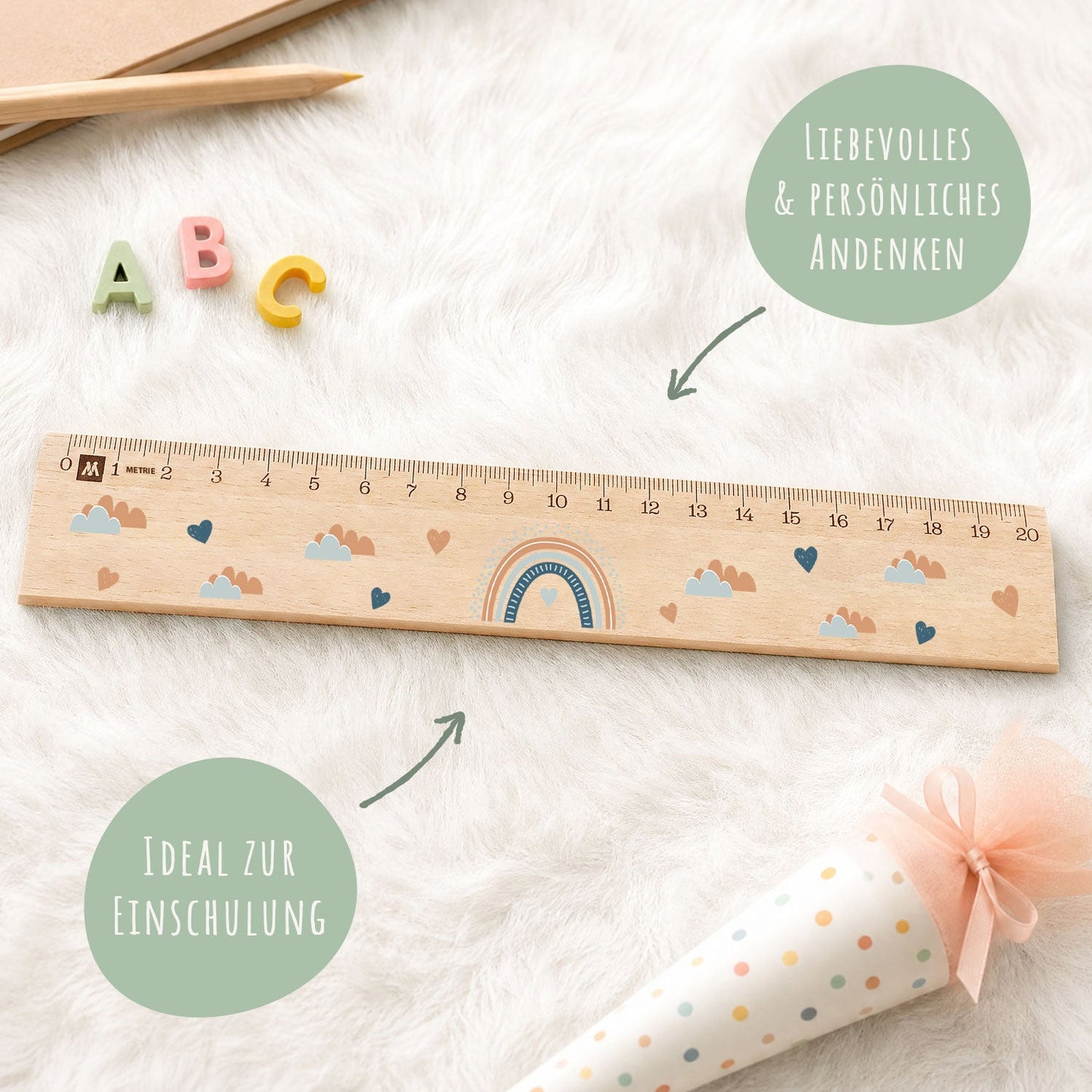 Lineal zur Einschulung im Regenbogen Design für Kinder aus Holz