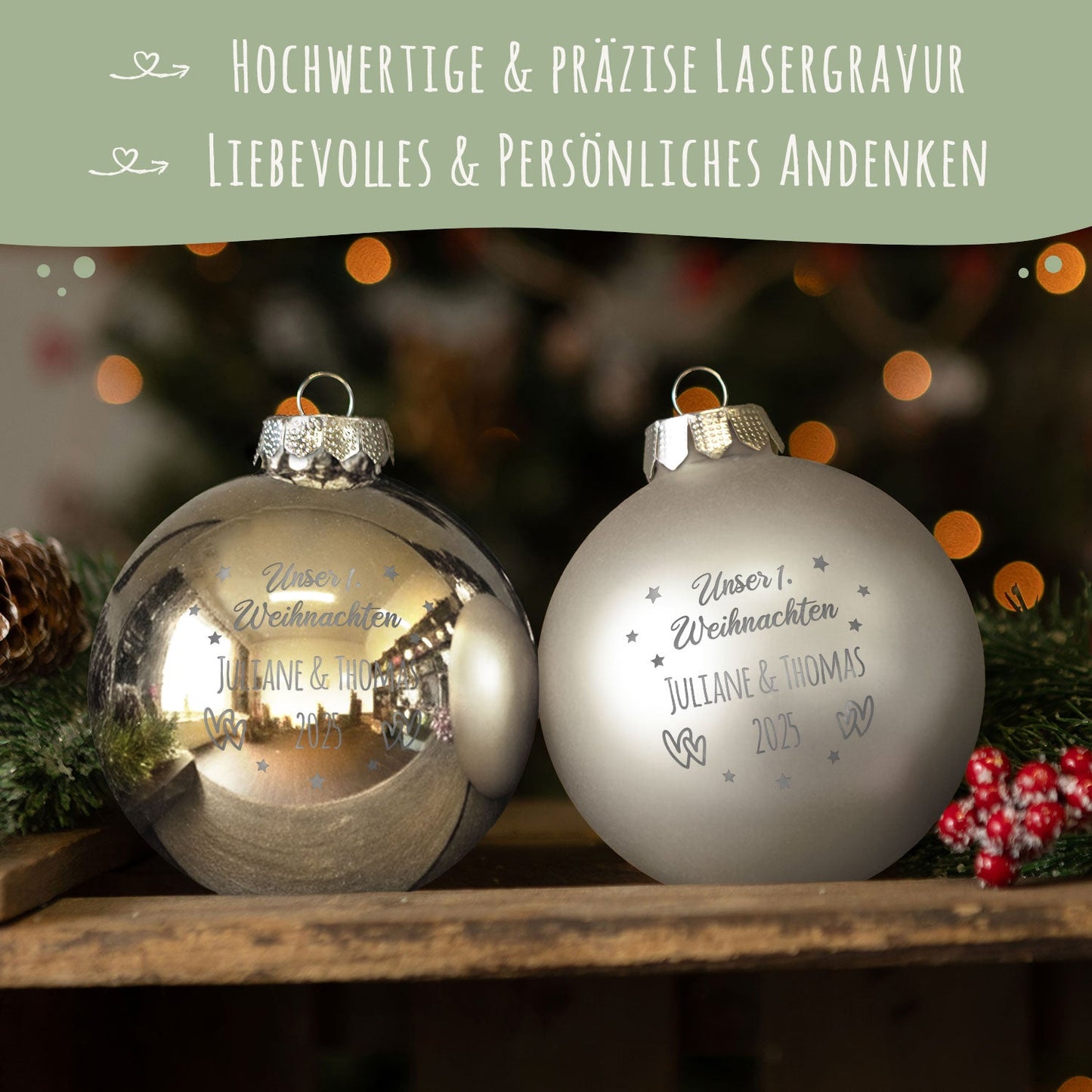 Gravierte Weihnachtskugel - Unser erstes Weihnachten für Paare