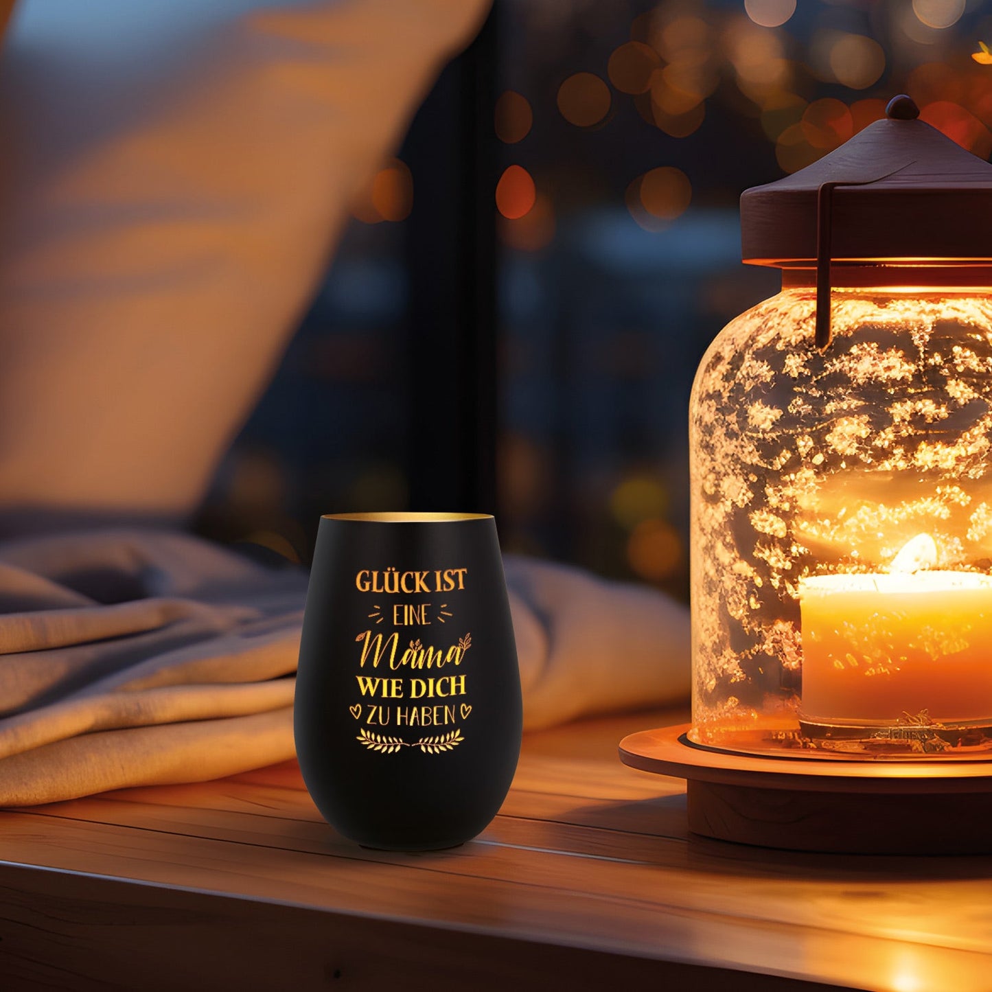 Deko Windlicht aus Glas mit Gravur - Glück ist eine Mama wie Dich zu haben
