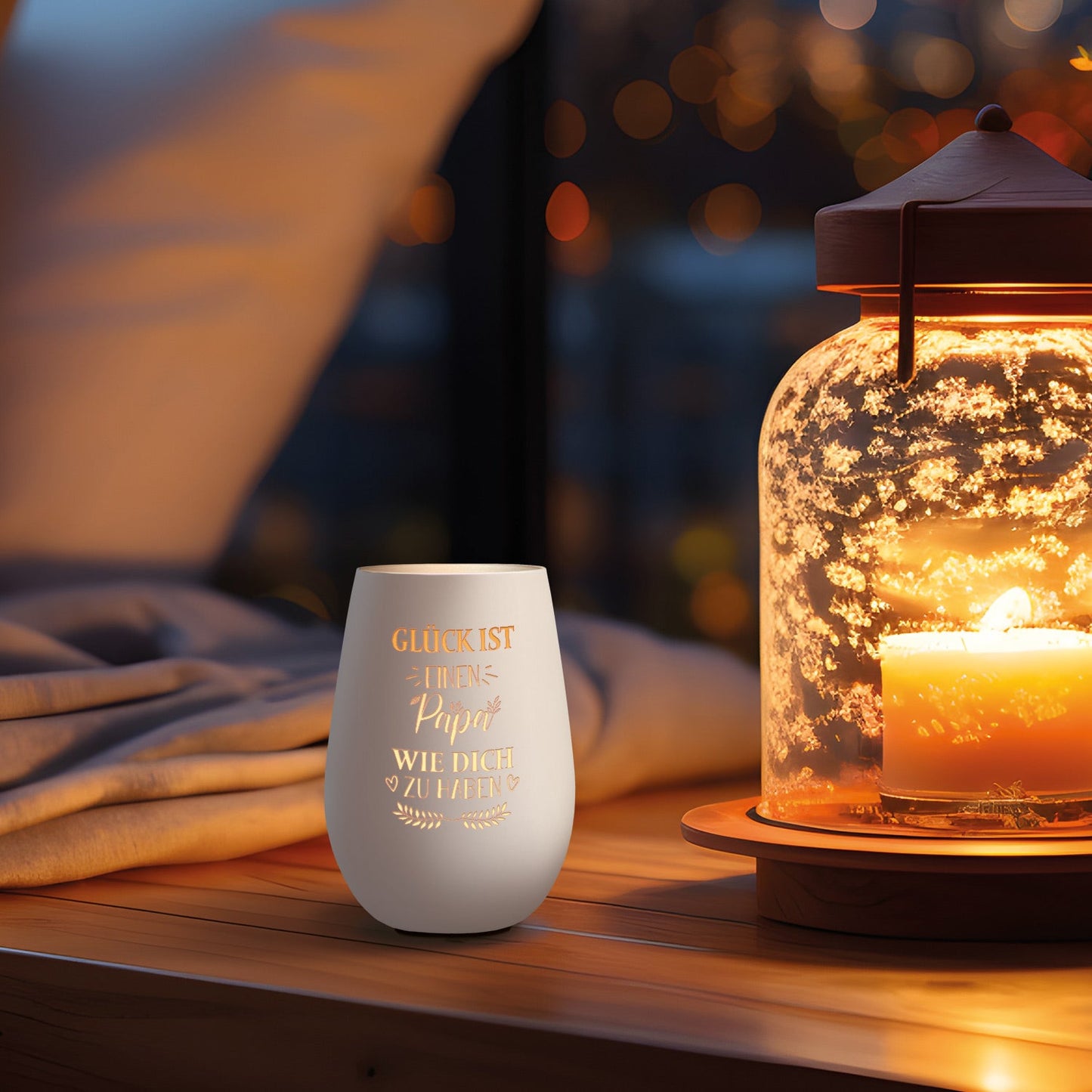 Deko Windlicht aus Glas mit Gravur - Glück ist einen Papa wie Dich zu haben