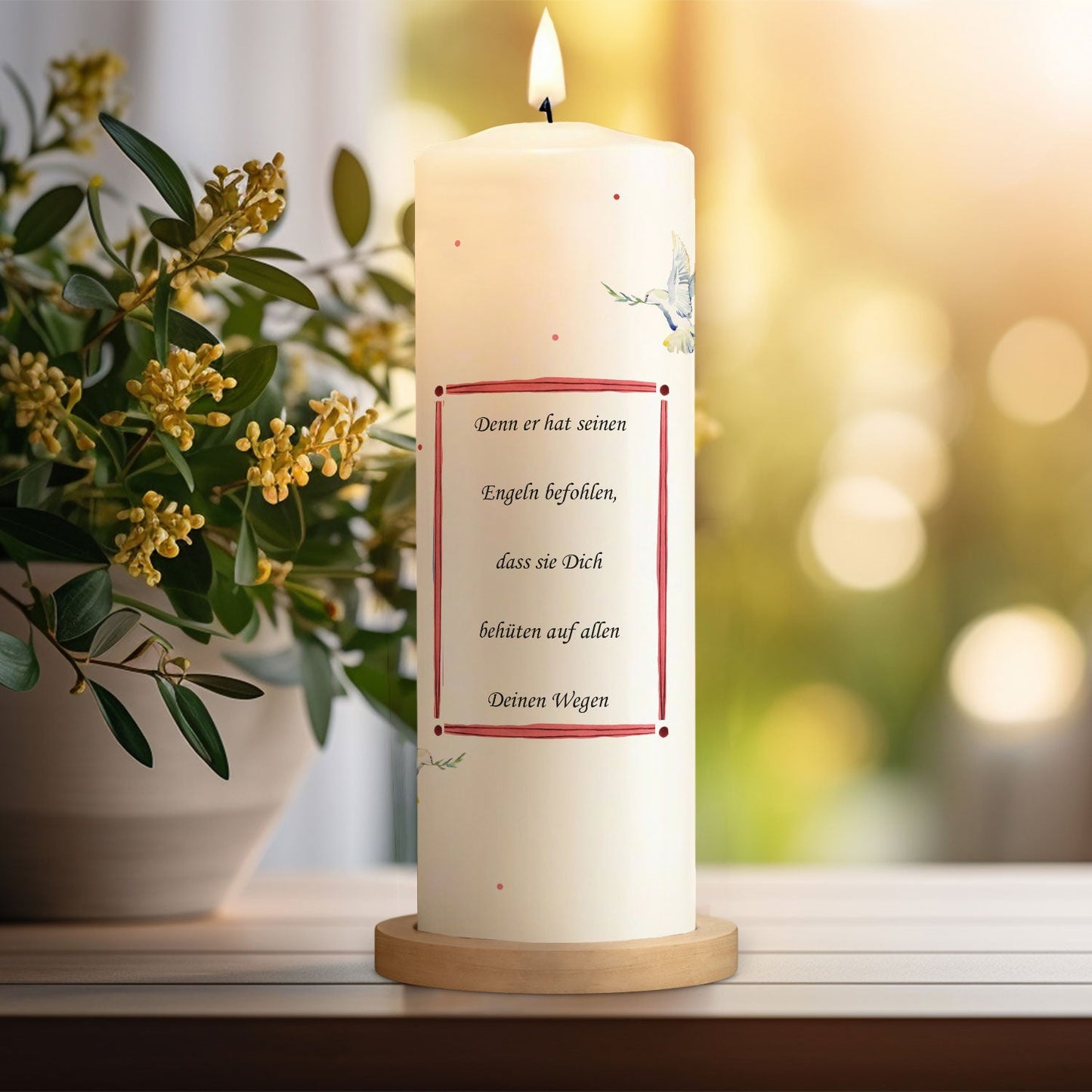 Große Kerze "Flügelherz" - Taufkerze mit Name, Datum, Wunschtext & Foto