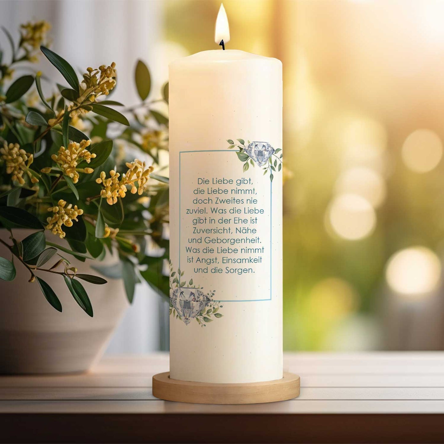 Große Kerze "Diamanthochzeit" - Hochzeitskerze mit Namen, Datum & Wunschtext