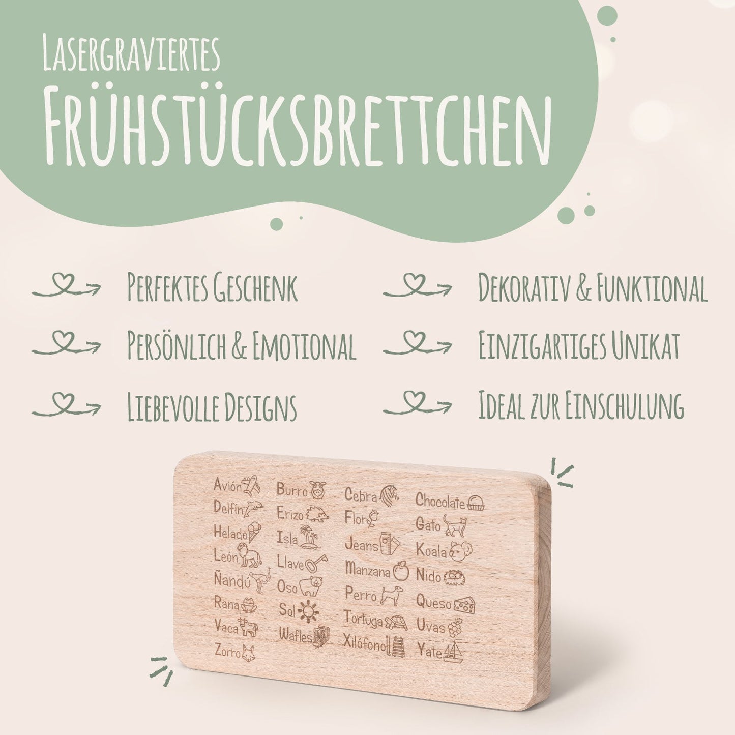 Frühstücksbrettchen "ABC Spanisch Brotzeitbrett"