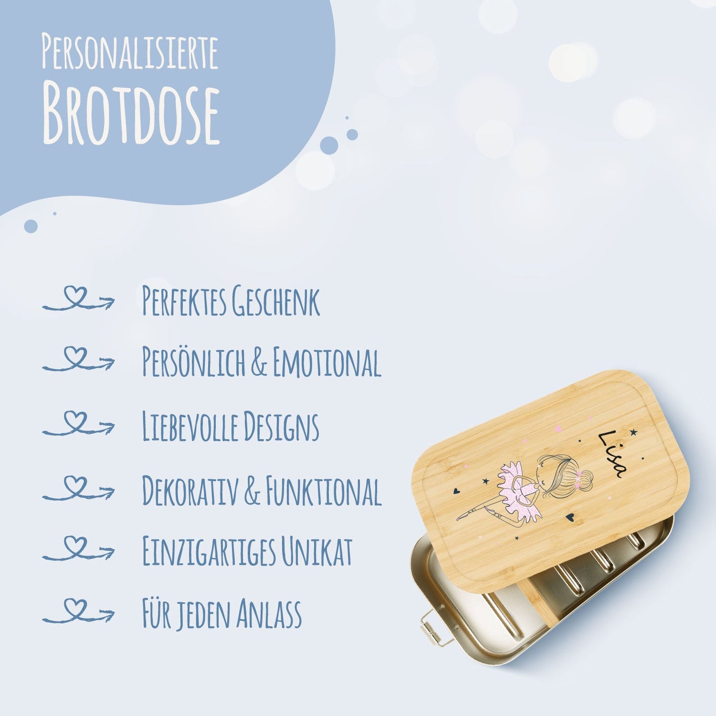 Brotdose mit Deckel für Kinder mit UV-Druck im "Ballerina" Design