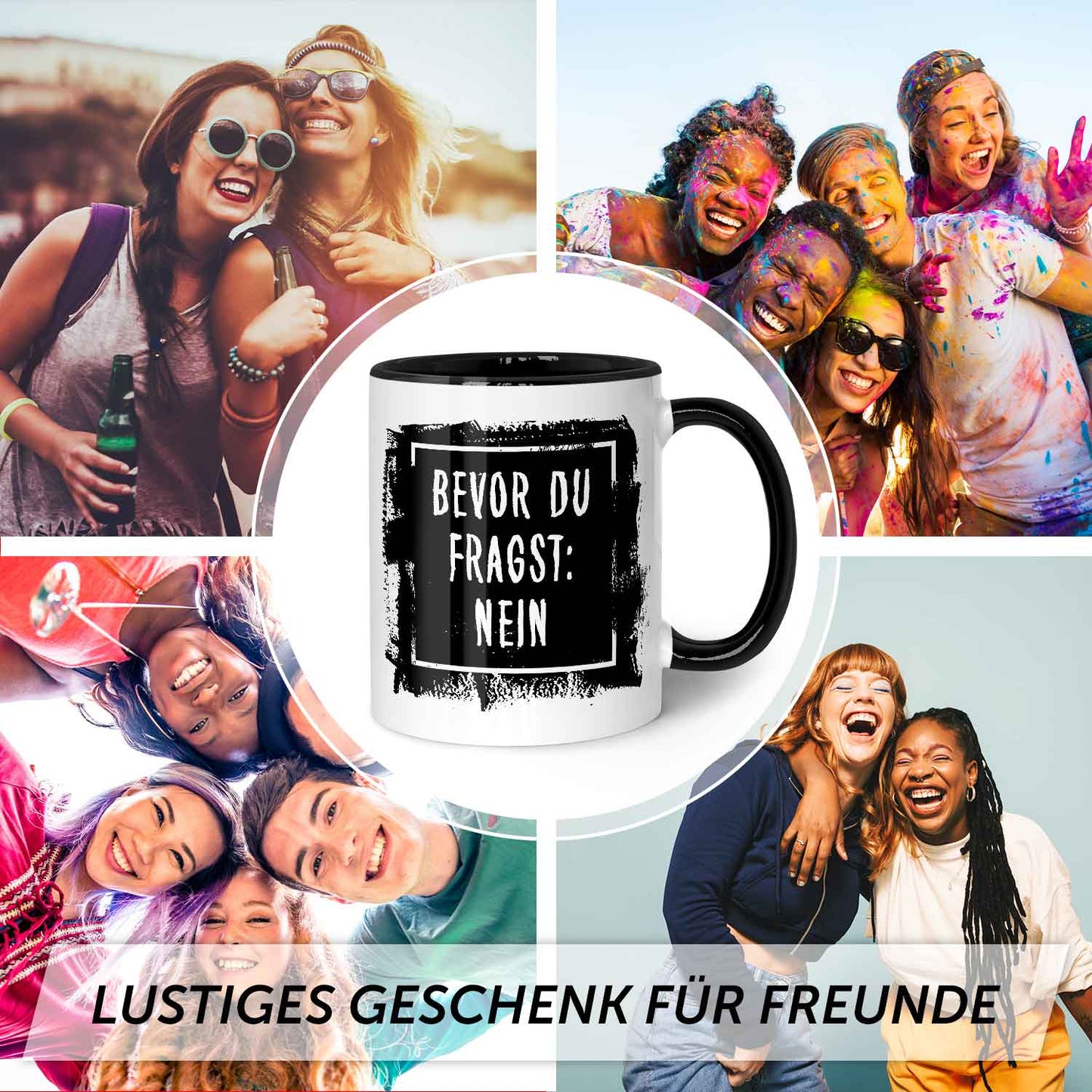 Bedruckte Tasse mit Spruch Bevor du Fragst: Nein