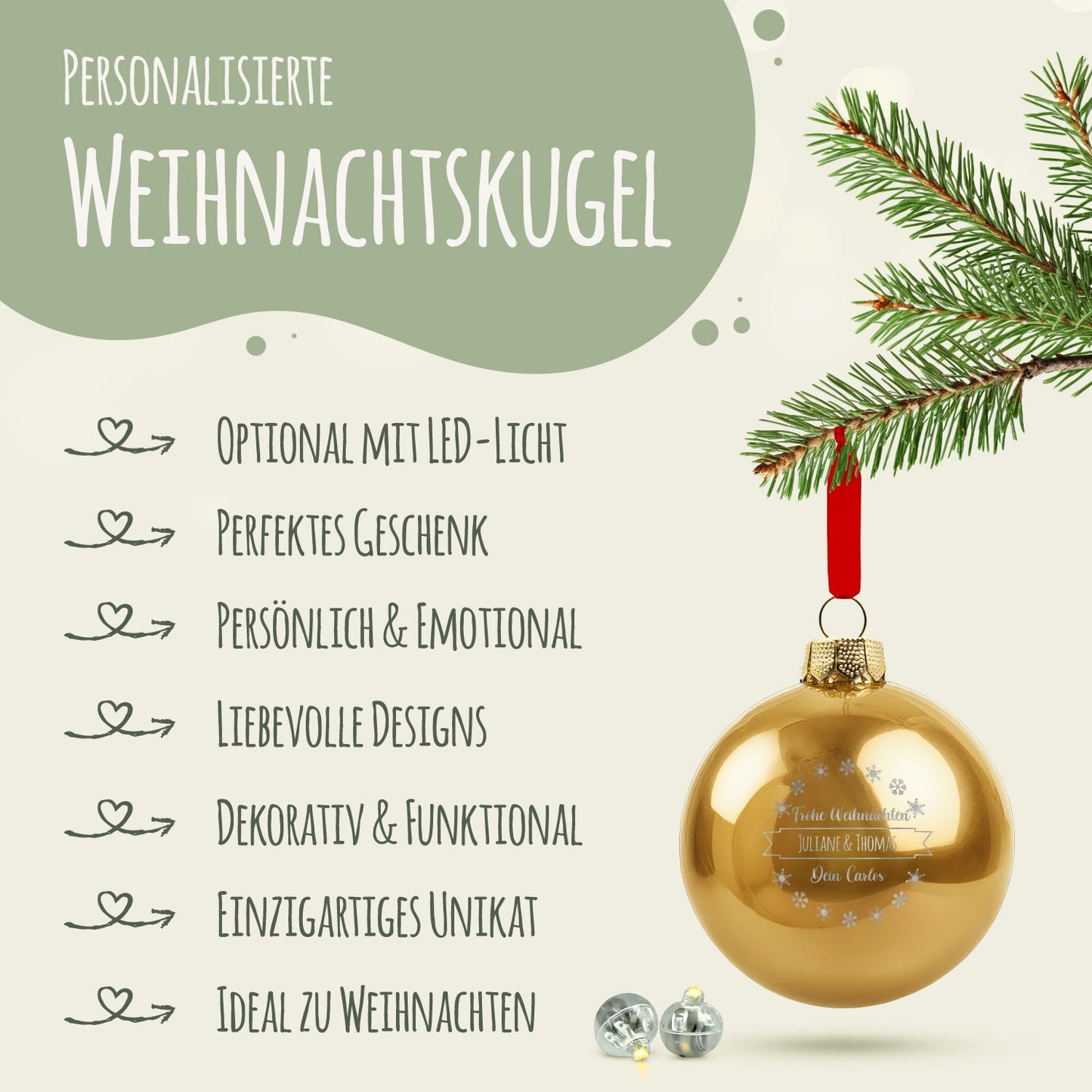 Gravierte Weihnachtskugel mit Wunschtext