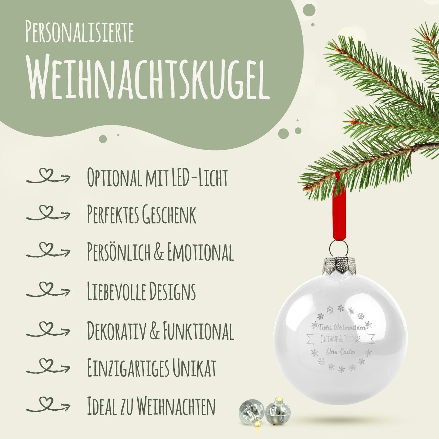 Gravierte Weihnachtskugel mit Wunschtext