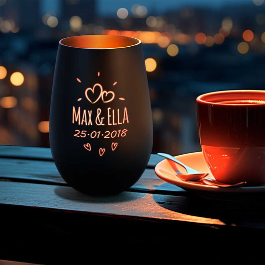 Deko Windlicht aus Glas mit Gravur - Sunshine - Personalisiert mit Namen & Datum