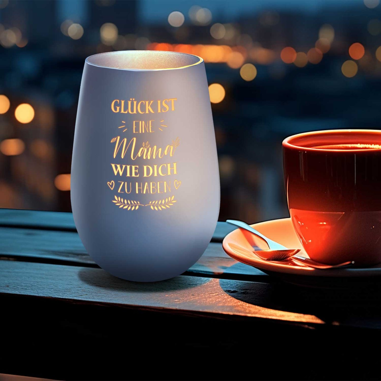 Deko Windlicht aus Glas mit Gravur - Glück ist eine Mama wie Dich zu haben
