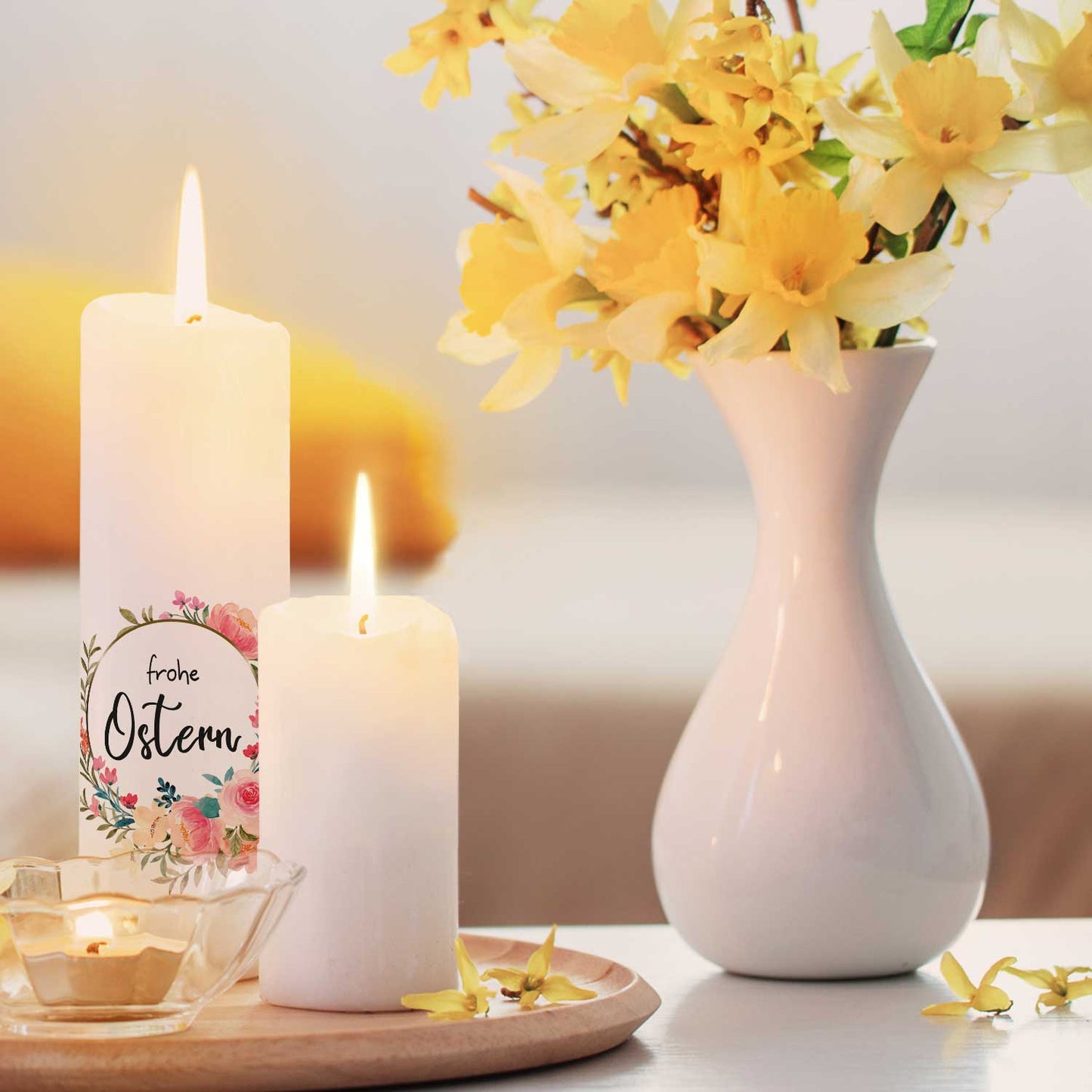 Große Kerze "Blumenkranz" zu Ostern