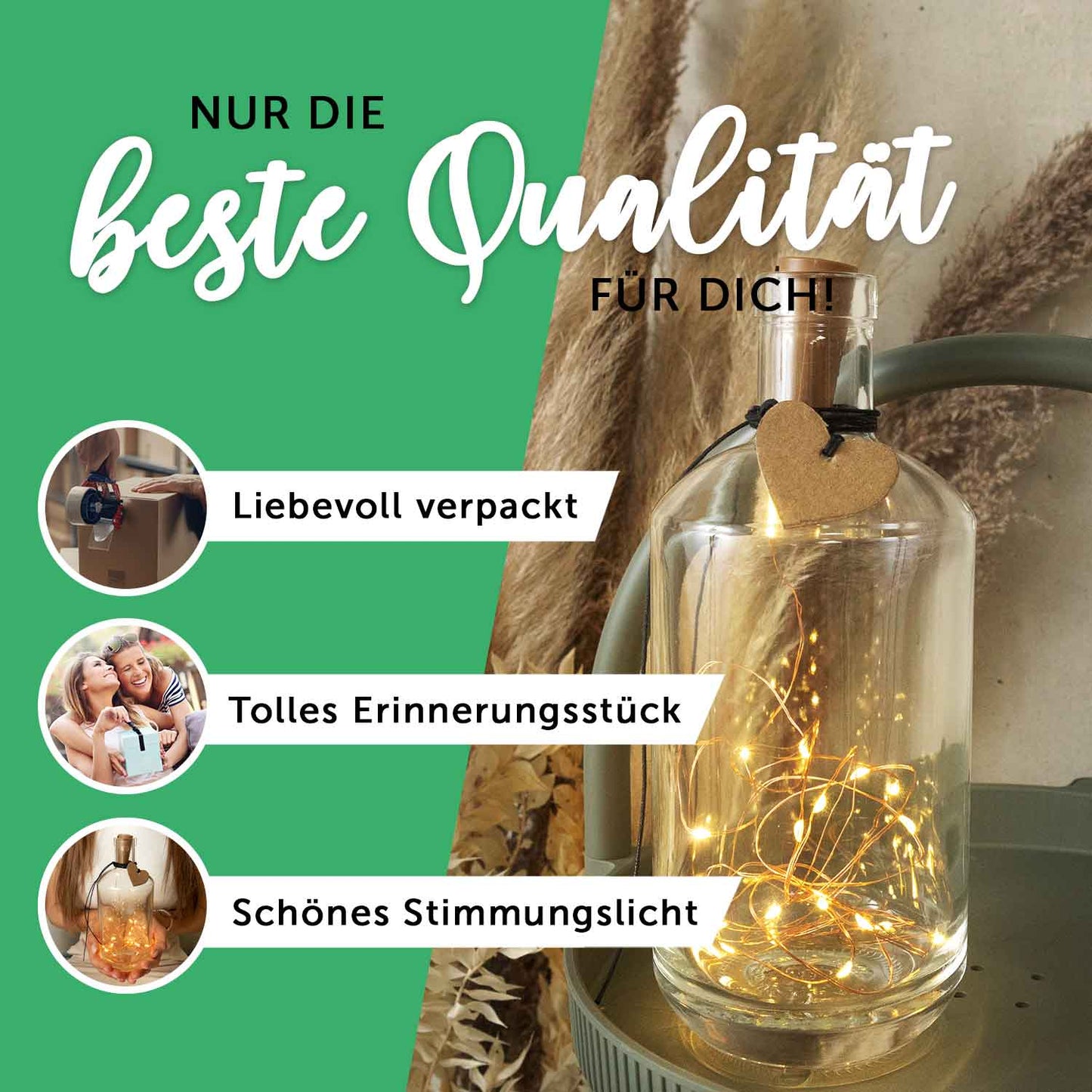Flaschenlicht mit LED-Lichterkette und UV Druck - Weihnachtskreis Vögel Design - Personalisiert
