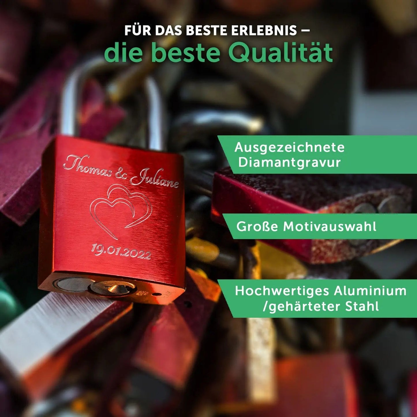 Liebesschloss in Rot mit Gravur