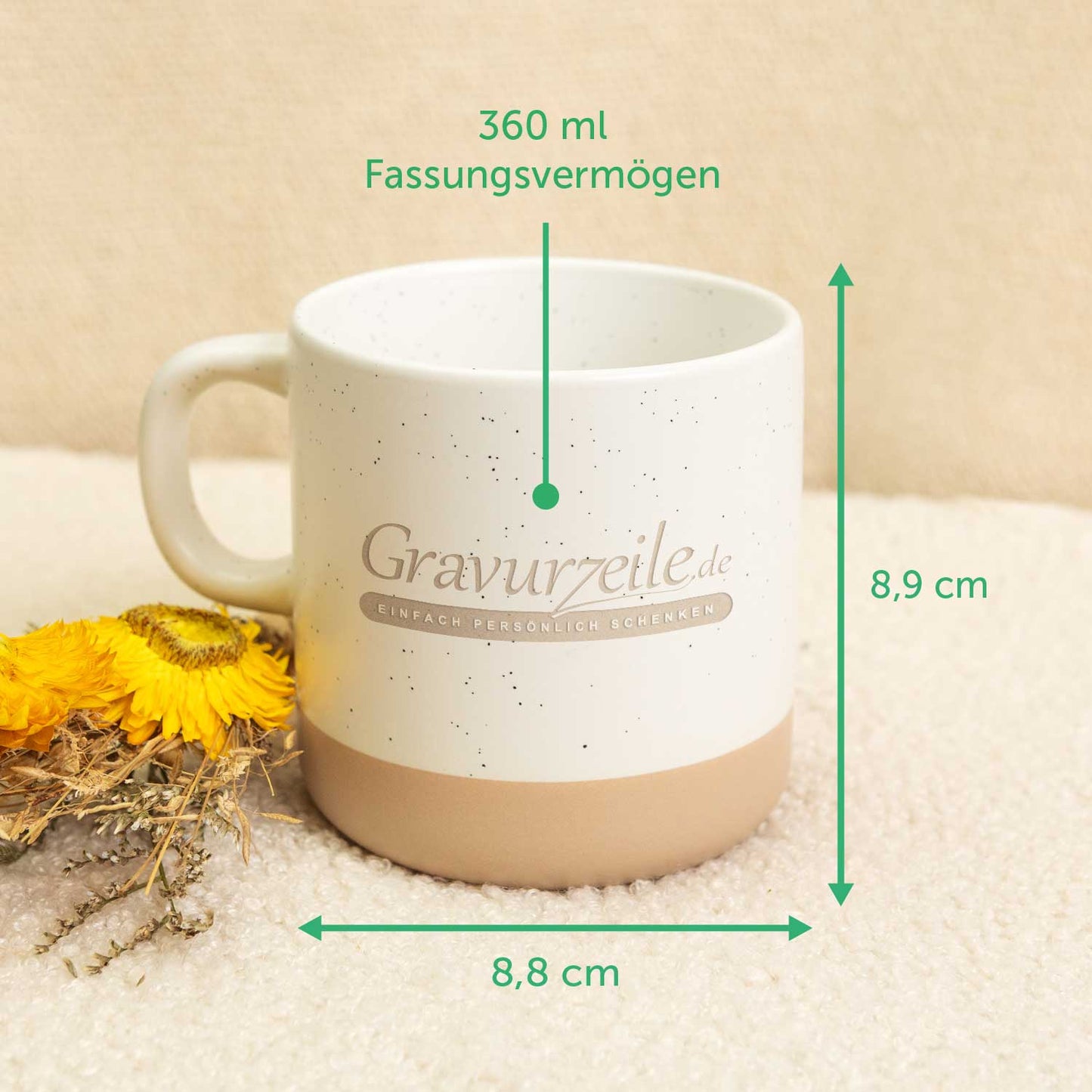 Gravierte Steingut Tasse - Wunschtext