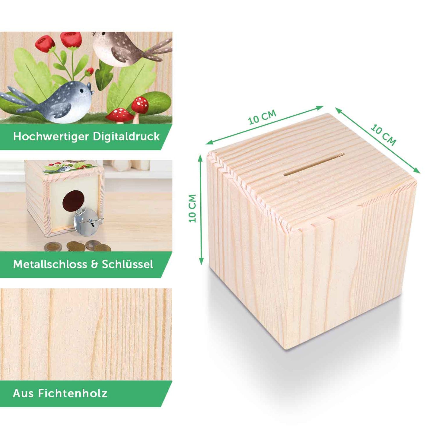 Spardose aus Holz - Pflanzen