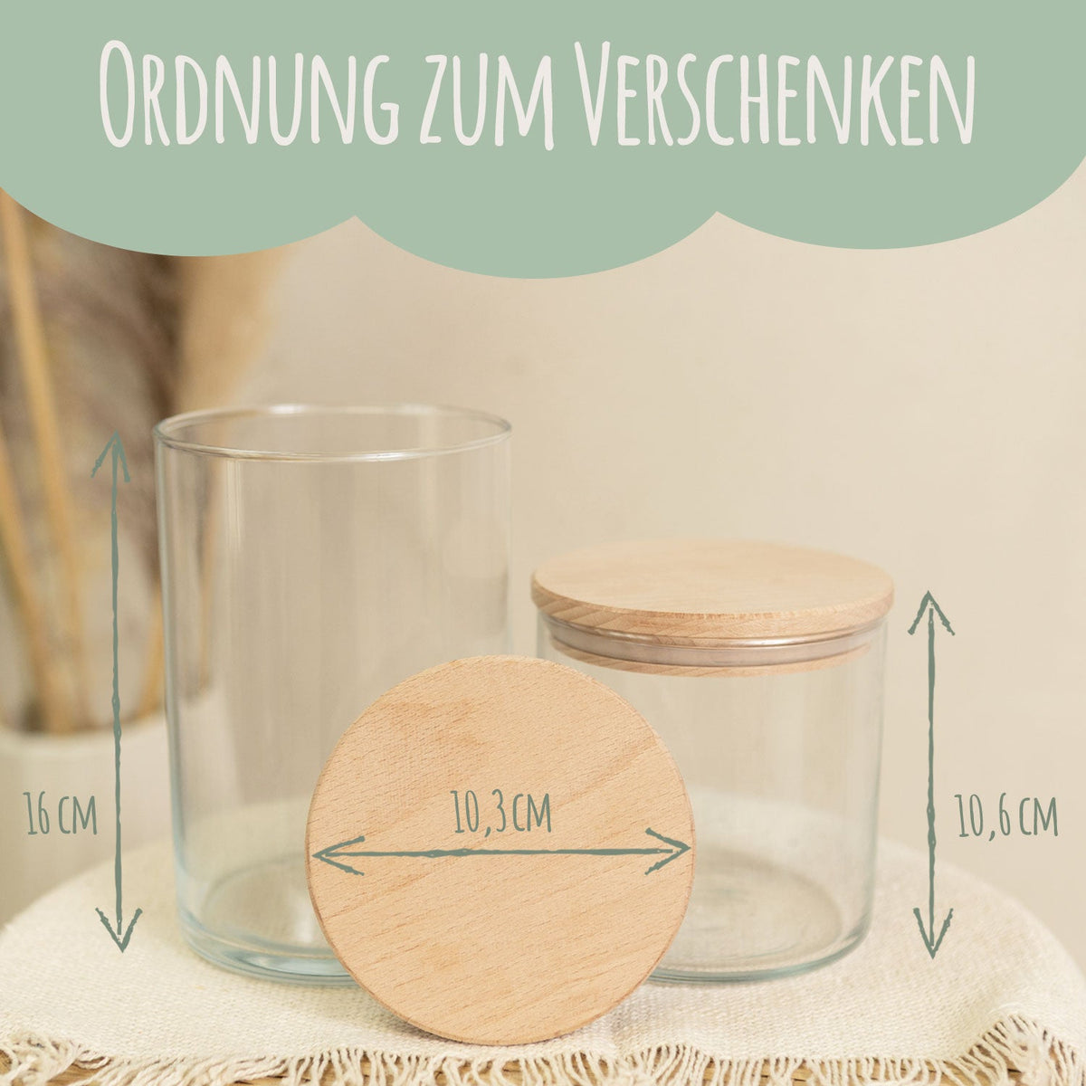 Graviertes Vorratsglas mit Holzdeckel - Danke für die kunterbunte Zeit