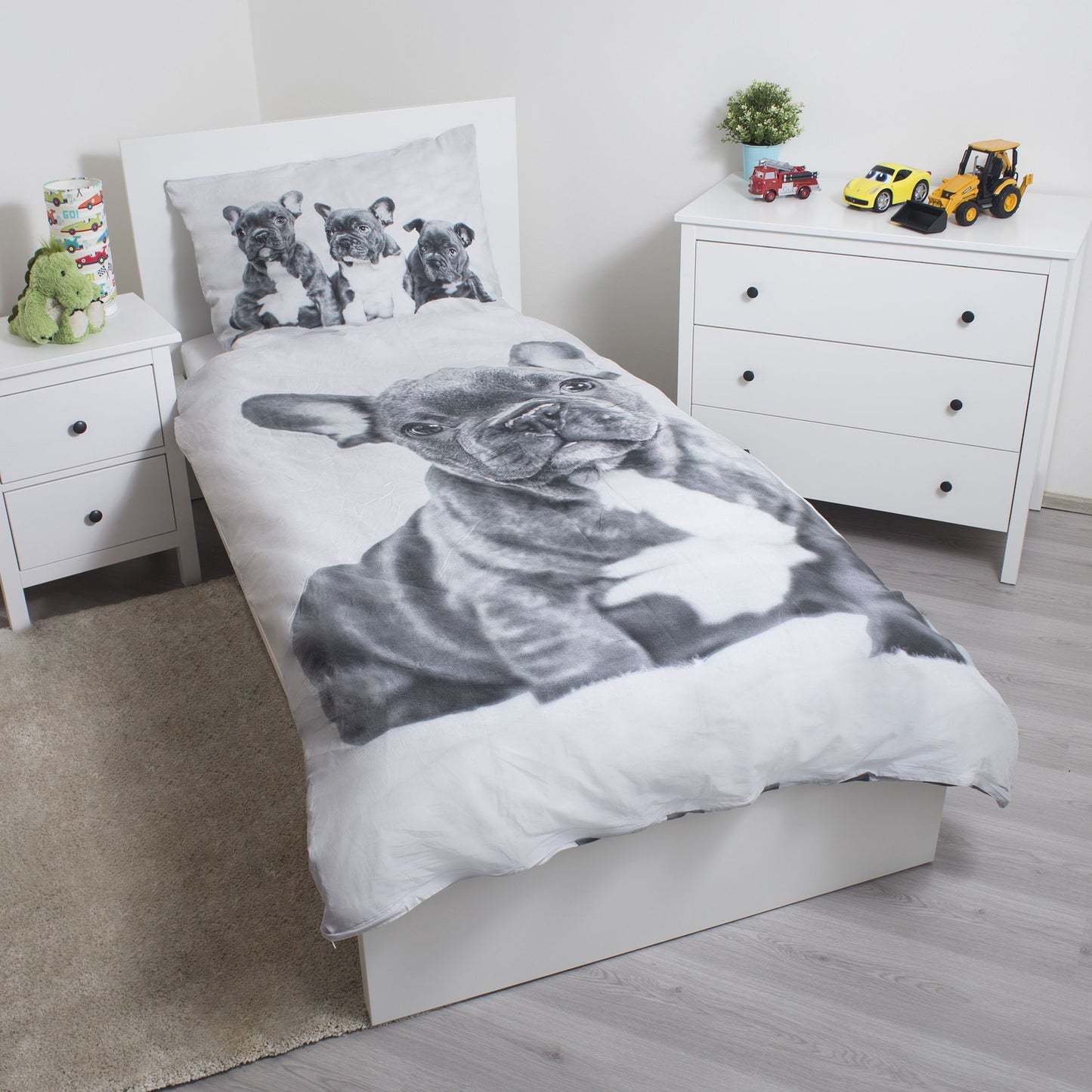 Bulldogge Bettwäsche - weiche Baumwolle 140x200 cm Kissen und Decke