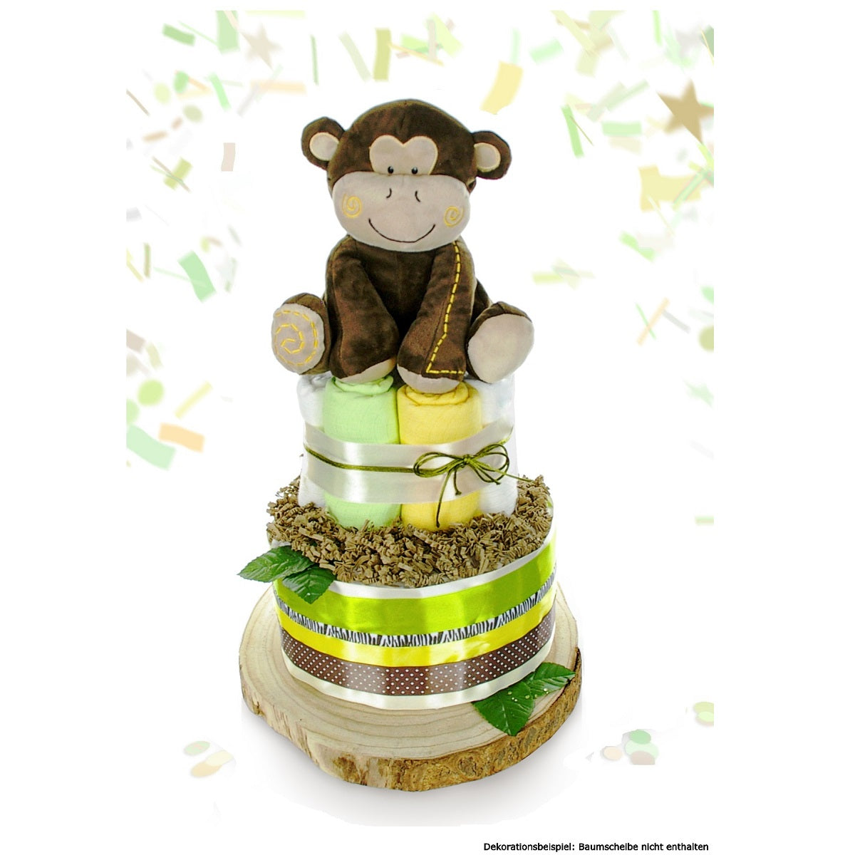 Große Windeltorte SAFARI mit Affen-Spieluhr - Geschenk zur Geburt