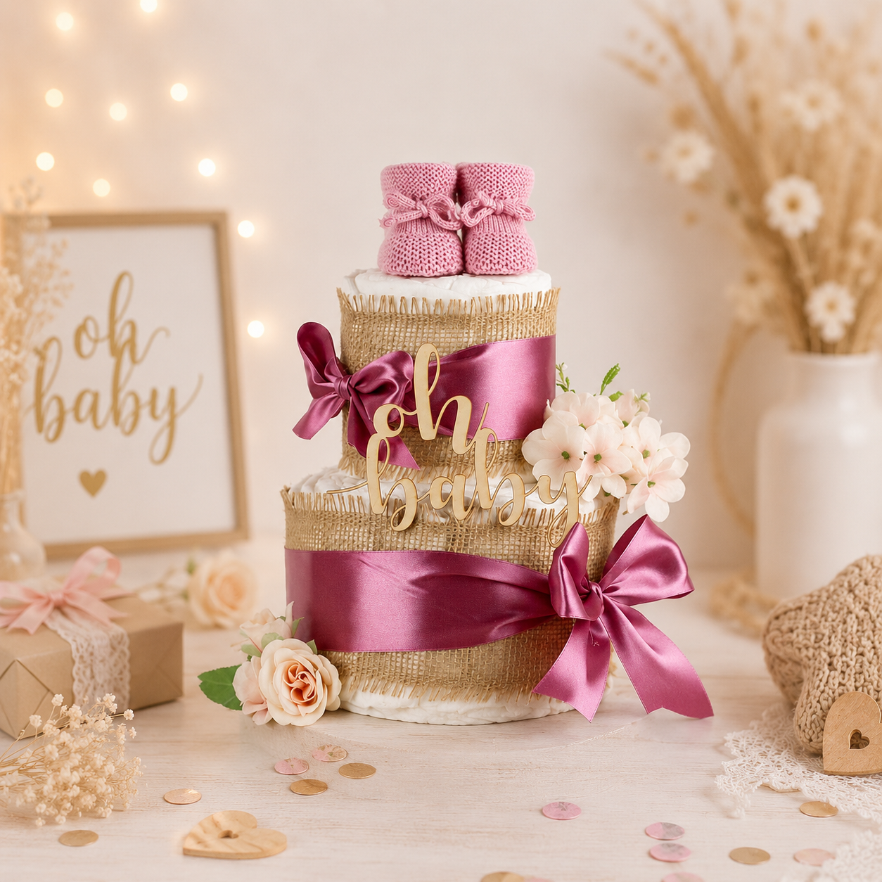 Windeltorte ALLES JUTE Plum zur Geburt