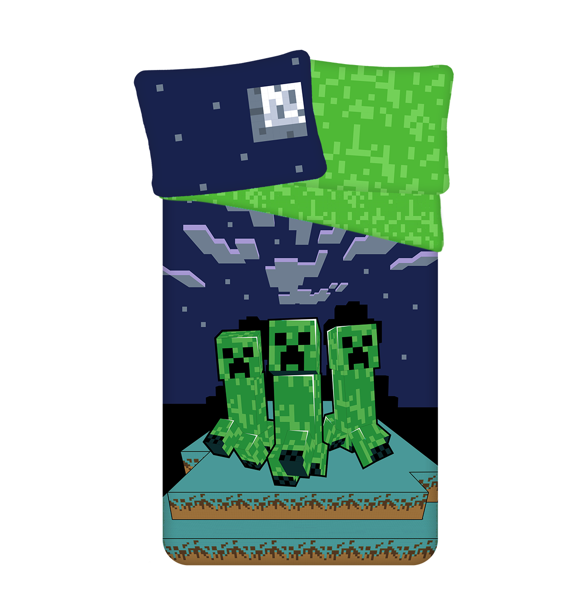 Minecraft Creeper Bettwäsche - weiche Baumwolle 140x200 cm Kissen und Decke Einzelbett
